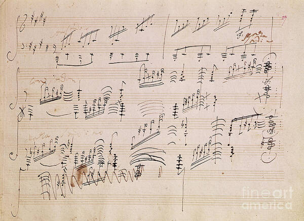 Score Art Print featuring the drawing Score sheet of Moonlight Sonata by Ludwig van Beethoven