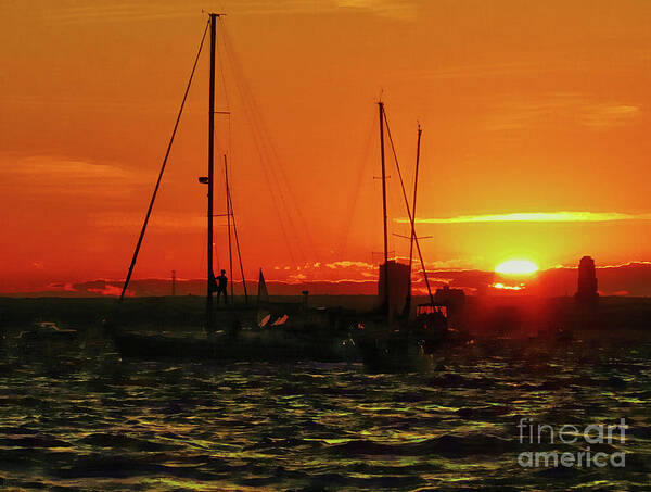 Boats Art Print featuring the photograph Sea Cliff Sunset by Jeff Breiman