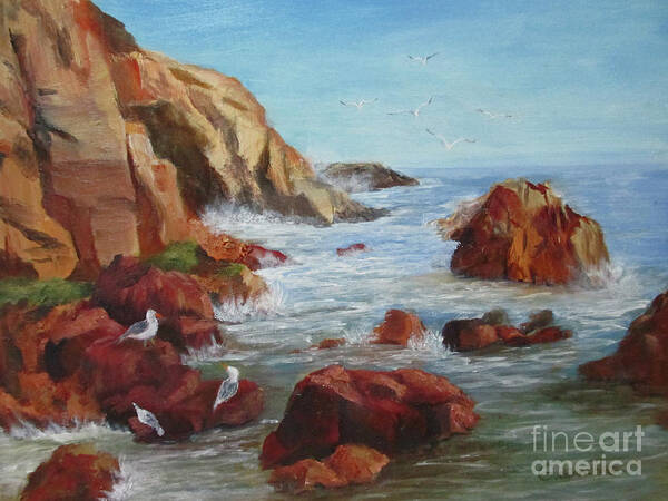 Seascape Art Print featuring the painting Sea Gulls by Roseann Gilmore