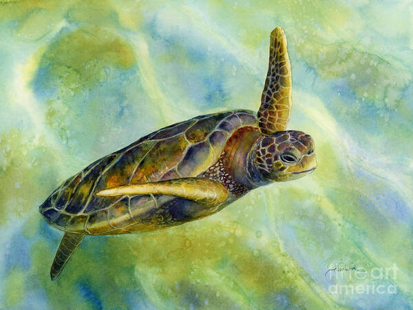 Underwater Art Print featuring the painting Sea Turtle 2 by Hailey E Herrera