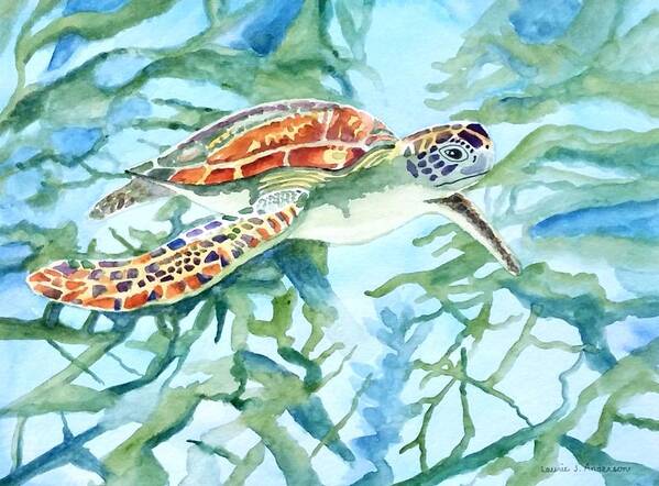 Sea Turtle Art Print featuring the painting Sea Turtle Series #1 by Laurie Anderson