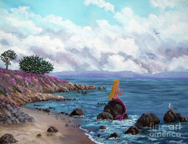 Pacific Grove Art Print featuring the painting Seagull Cove by Laura Iverson