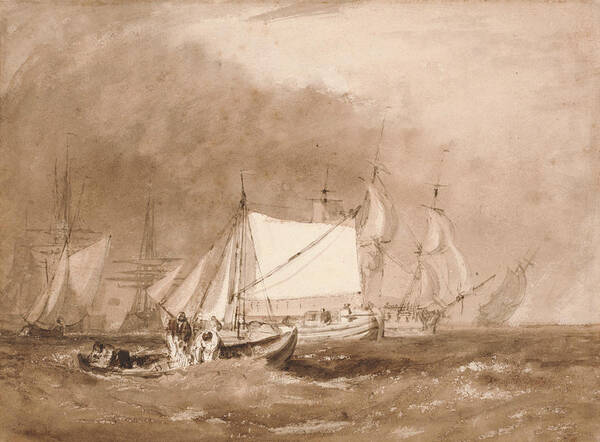 19th Century Art Art Print featuring the painting Shipping Scene with Fishermen by Joseph Mallord William Turner
