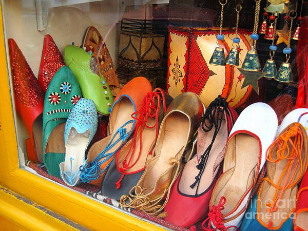 Morrocan Shoes Art Print featuring the photograph Shop on rue Daubenton by Suzanne Krueger