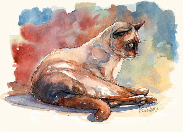 Cat Art Print featuring the painting Siamese in Sun by Peggy Wilson