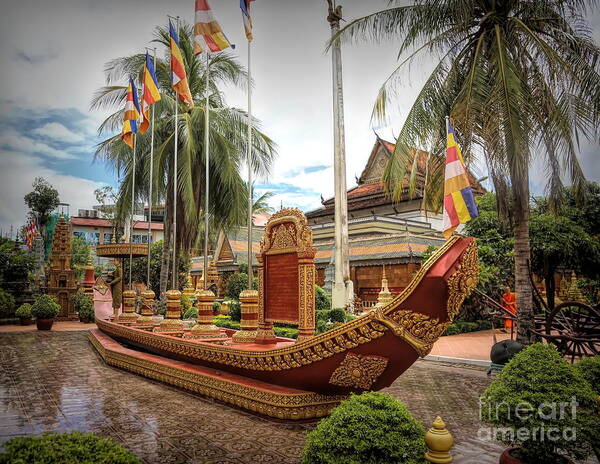 Cambodia Art Print featuring the photograph Siem Reap Monk Temple Boats Display by Chuck Kuhn