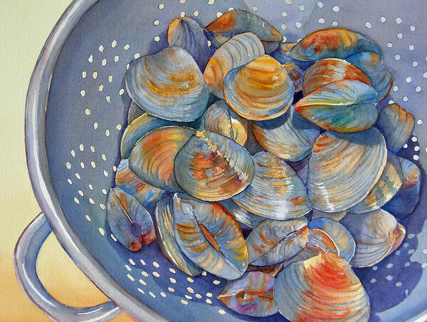 Clams Art Print featuring the painting Silence of the Clams by Judy Mercer