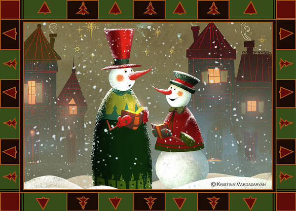 Snowman Art Print featuring the painting Silent Night by Kristina Vardazaryan