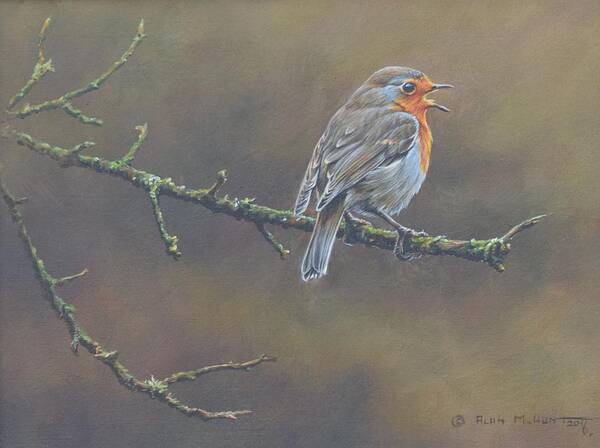 Wildlife Paintings Art Print featuring the painting Singing Robin by Alan M Hunt
