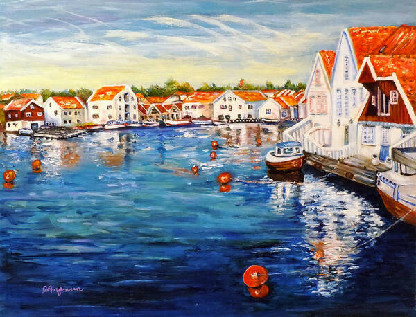 Norway Art Print featuring the painting Skudeneshavn Norway by Carol Allen Anfinsen