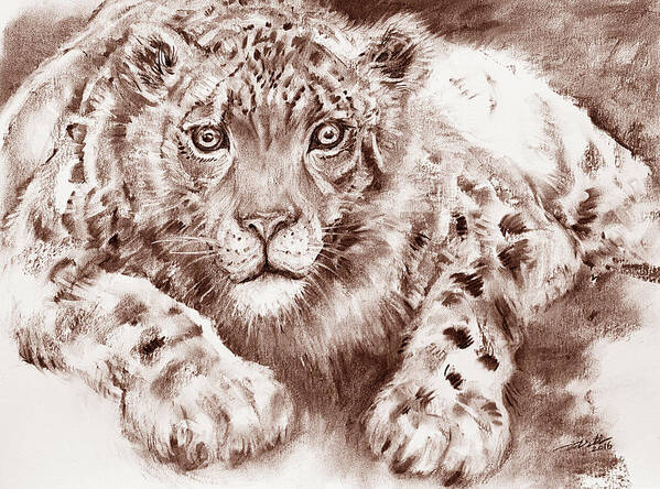 Animal Art Print featuring the painting Snow Leopard in Sepia by Arti Chauhan