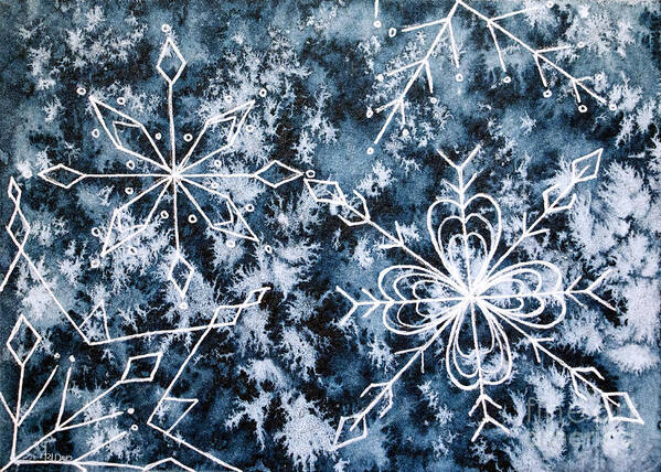 Snowflake Greetings Art Print featuring the painting Snowflake Greetings by Rebecca Davis