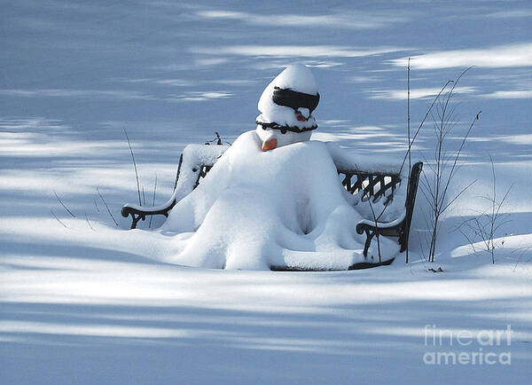 Basking Art Print featuring the photograph Snowman Basking In The Minnesota Sun by Ron Long