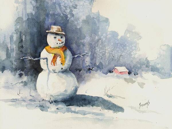 Snow Art Print featuring the painting Snowman by Sam Sidders