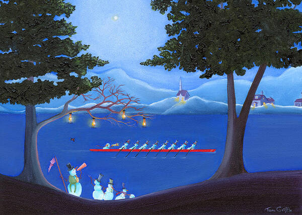 Snowman Art Print featuring the painting Snowmen Rowing by Thomas Griffin