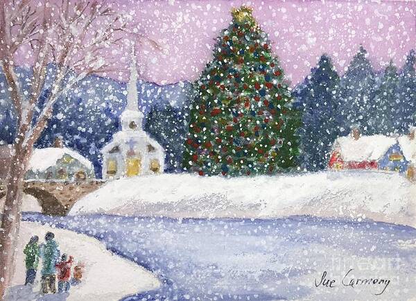 Greeting Card Art Print featuring the painting Snowy Christmas Day by Sue Carmony