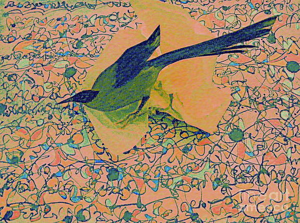 Mixed Media Abstract Bird Art Print featuring the mixed media Soft Landing by Nancy Kane Chapman