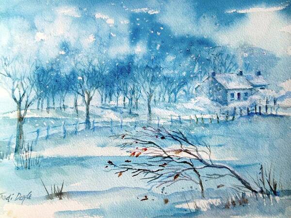  Falling Snow Art Print featuring the painting Softly Falling Woodland Snow by Trudi Doyle