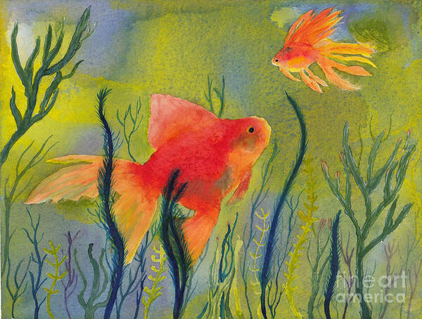Fish Art Print featuring the painting Something Fishy Going On by Conni Schaftenaar