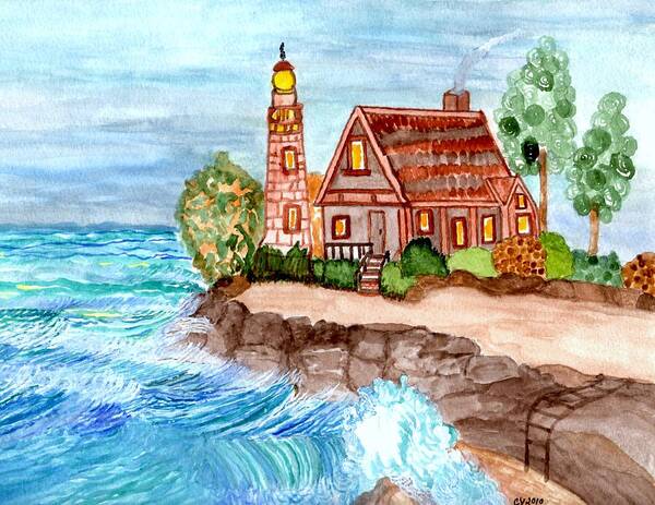 Lighthouse Art Print featuring the painting Somewhere on the edge by Connie Valasco