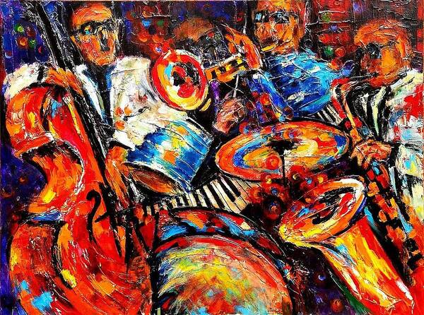 Energy Spiritual Art Art Print featuring the painting SOUNDS OF JAZZ. Collection Jazz and The City by Helen Kagan