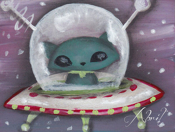 Mid Century Modern Art Print featuring the painting Space Cat Alien by Abril Andrade