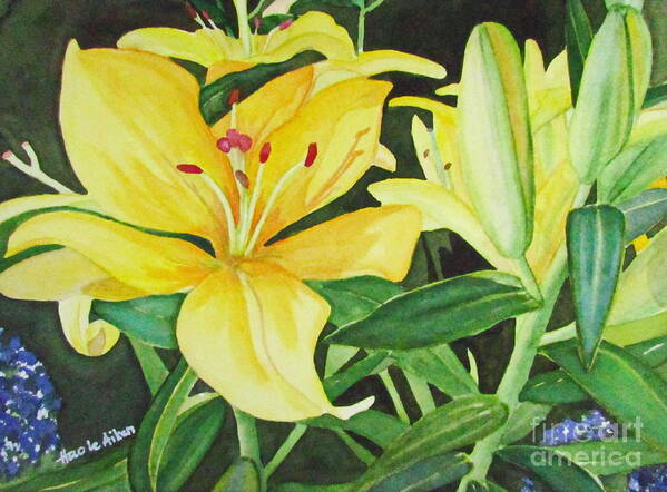 Hao Aiken Art Print featuring the painting Spring Gold - Lilies Watercolor by Hao Aiken