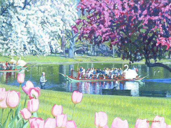 Swan Boat Art Print featuring the painting Springtime Swan Ride by Candace Lovely