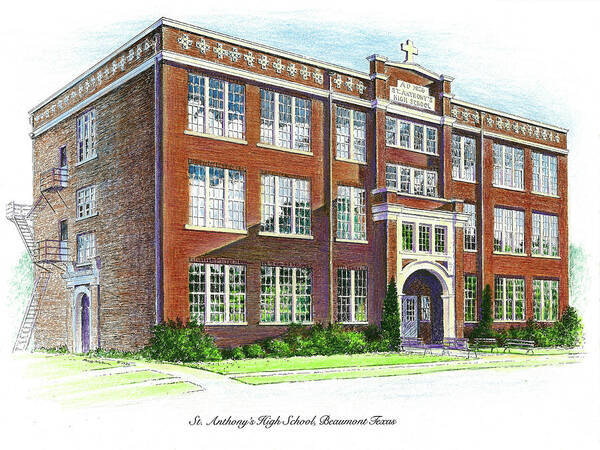 St. Anthony's Art Print featuring the drawing St. Anthony's High School by Randy Welborn
