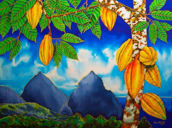 Pitons Art Print featuring the tapestry - textile St. Lucia Cacao by Daniel Jean-Baptiste