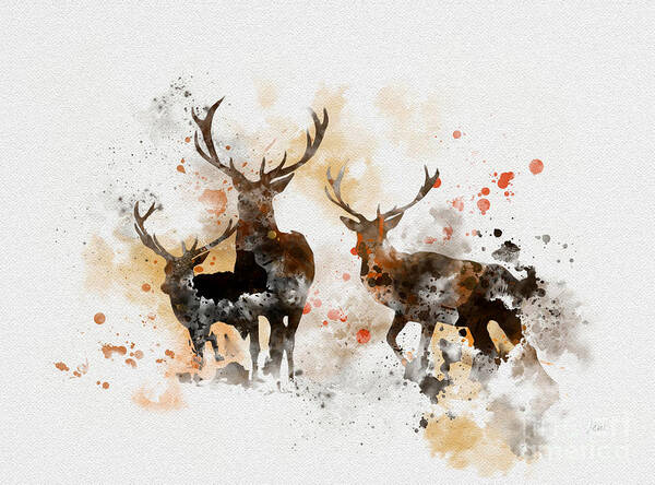 Stag Art Print featuring the mixed media Stags by My Inspiration