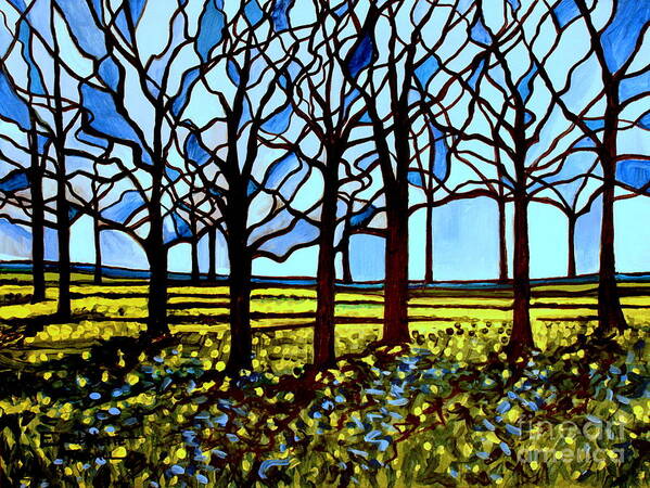 Blue Art Print featuring the painting Stained Glass Trees by Elizabeth Robinette Tyndall