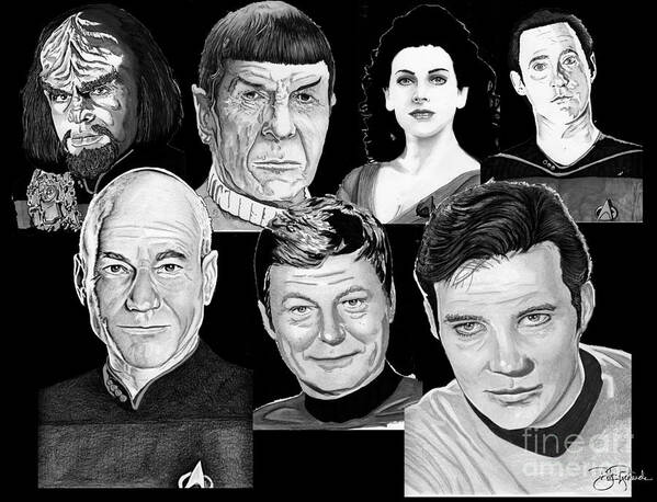 Star Art Print featuring the drawing Star Trek Crew by Bill Richards