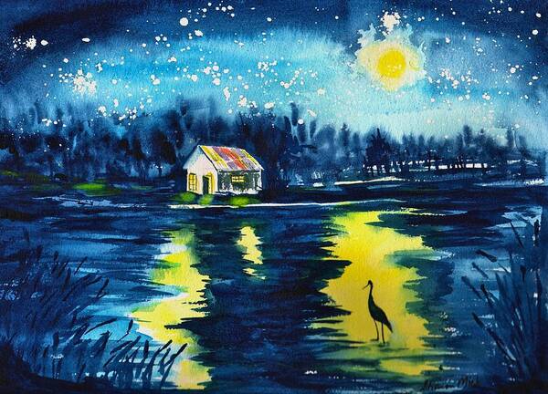 Sharon Mick Art Print featuring the painting Starry Night by Sharon Mick