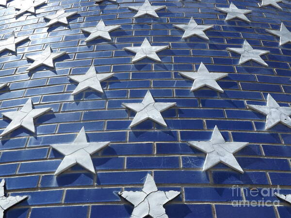 Flag Art Print featuring the photograph Stars on Blue Brick by Erick Schmidt