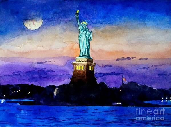 Statue Of Liberty Art Print featuring the painting Statue of Liberty New York by Christopher Shellhammer