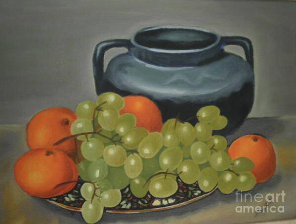 Still Life Art Print featuring the painting Still Life of Oranges and Grapes by Margit Armbrust