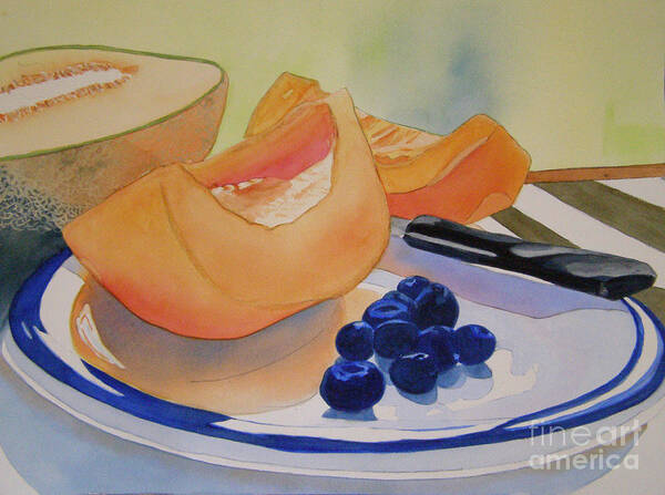 Food Art Print featuring the painting Still Life with Blueberries by Teresa Boston