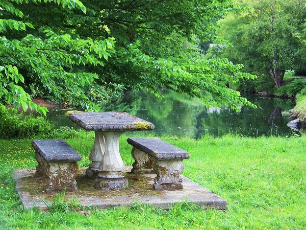 Stone Table And Benches Art Print featuring the photograph Stone Table by Julie Rauscher