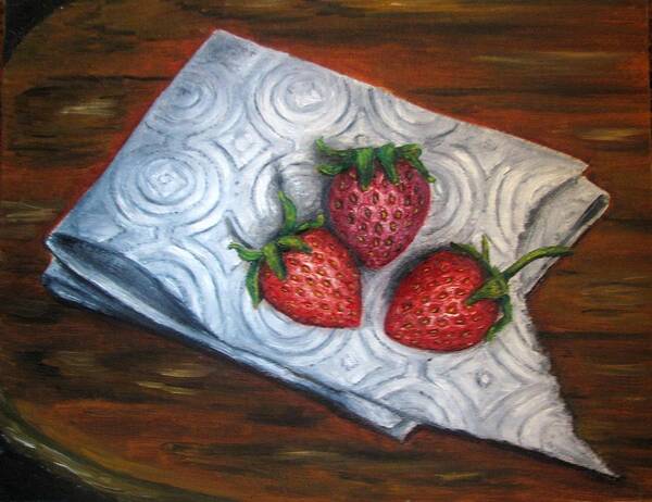 Strawberries Art Print featuring the painting Strawberries-3 contemporary oil painting by Natalja Picugina