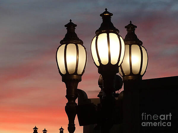 Lights Art Print featuring the photograph Street Lights at Sunset by Cindy Manero