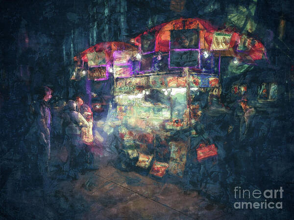 Vendor Art Print featuring the digital art Street Vendor Food Stand by Phil Perkins