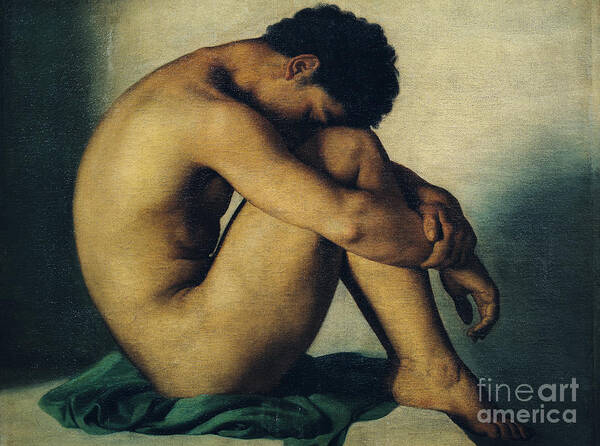 Study Art Print featuring the painting Study of a Nude Young Man by Hippolyte Flandrin
