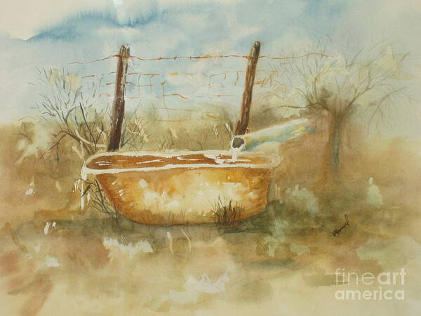 Watercolor Art Print featuring the painting Study of a watering tub by Vicki Housel