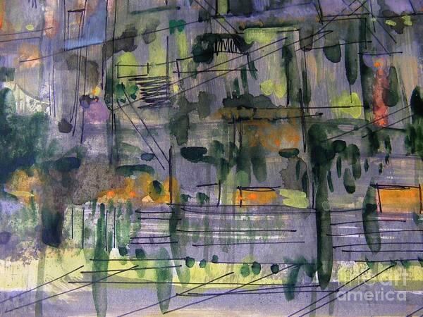 Abstract Gouache Landscape Art Print featuring the painting Suburbs 2 by Nancy Kane Chapman