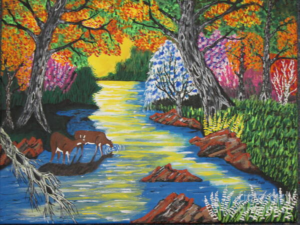 Art Art Print featuring the painting Summer Deer Crossing by Jeffrey Koss