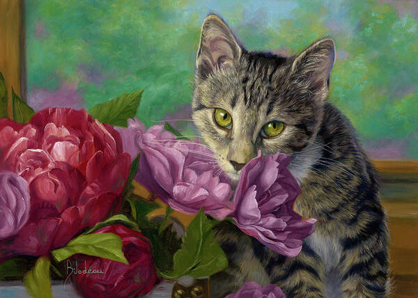 Cat Art Print featuring the painting Summer Fragrance by Lucie Bilodeau