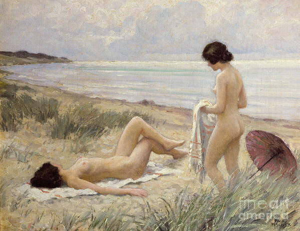 Summer On The Beach Art Print featuring the painting Summer on the Beach by Paul Fischer