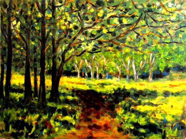 Treescape Art Print featuring the painting Sun Through The Trees by John Nolan