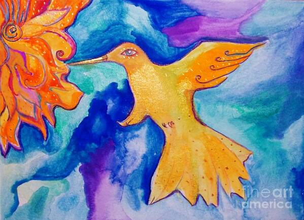 Watercolor Art Print featuring the painting Sunbird by Garden Of Delights